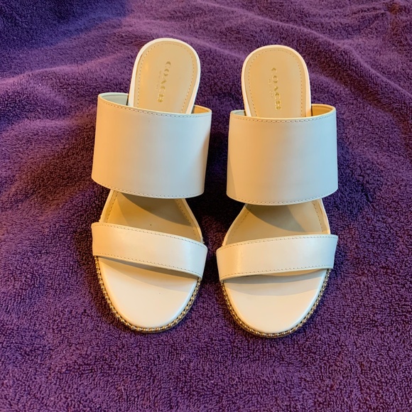 Coach Cream Leather Slide Heeled Shoes sz 8.5 B - Picture 1 of 6